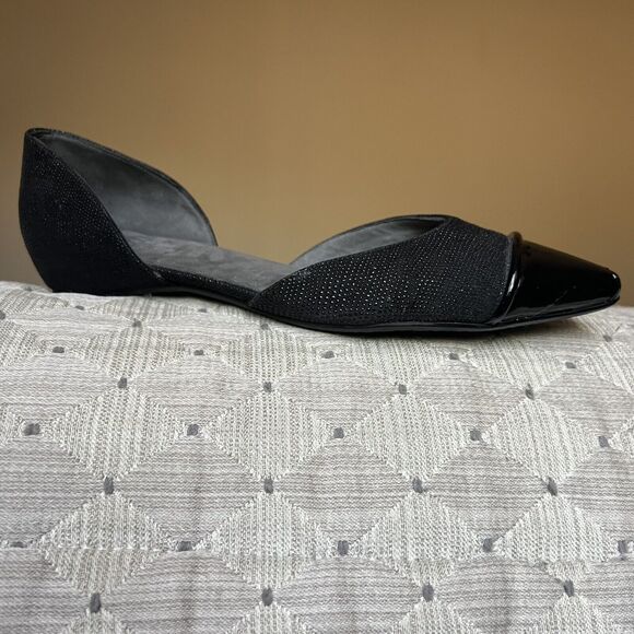 Stuart Weitzman Black Patent Leather Pointed Cap Toe D'Orsay Flat Shoes Women 6 - Picture 3 of 16